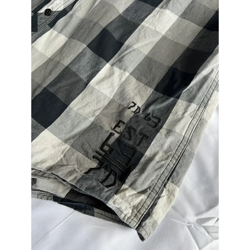 7 Diamonds Shirt Mens XL Black Gray White Plaid Button Down Embroidered Pockets - Picture 10 of 15